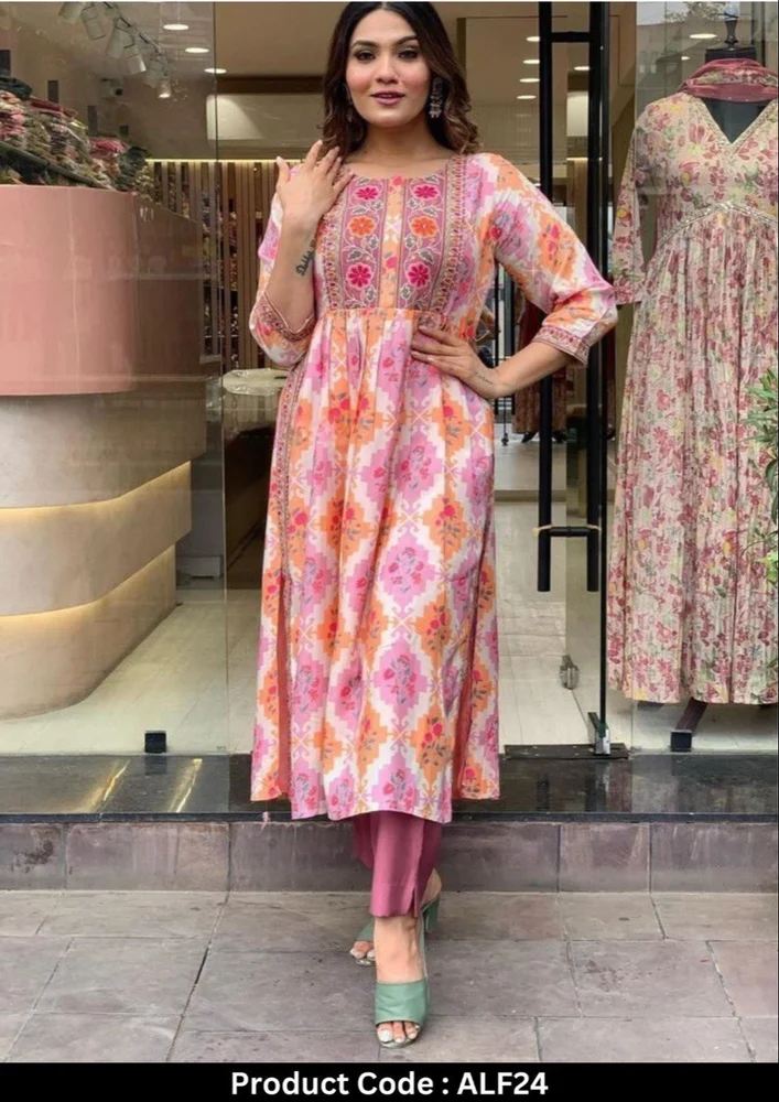 Muslin Cotton Embroidery Kurti with Palazzo Set